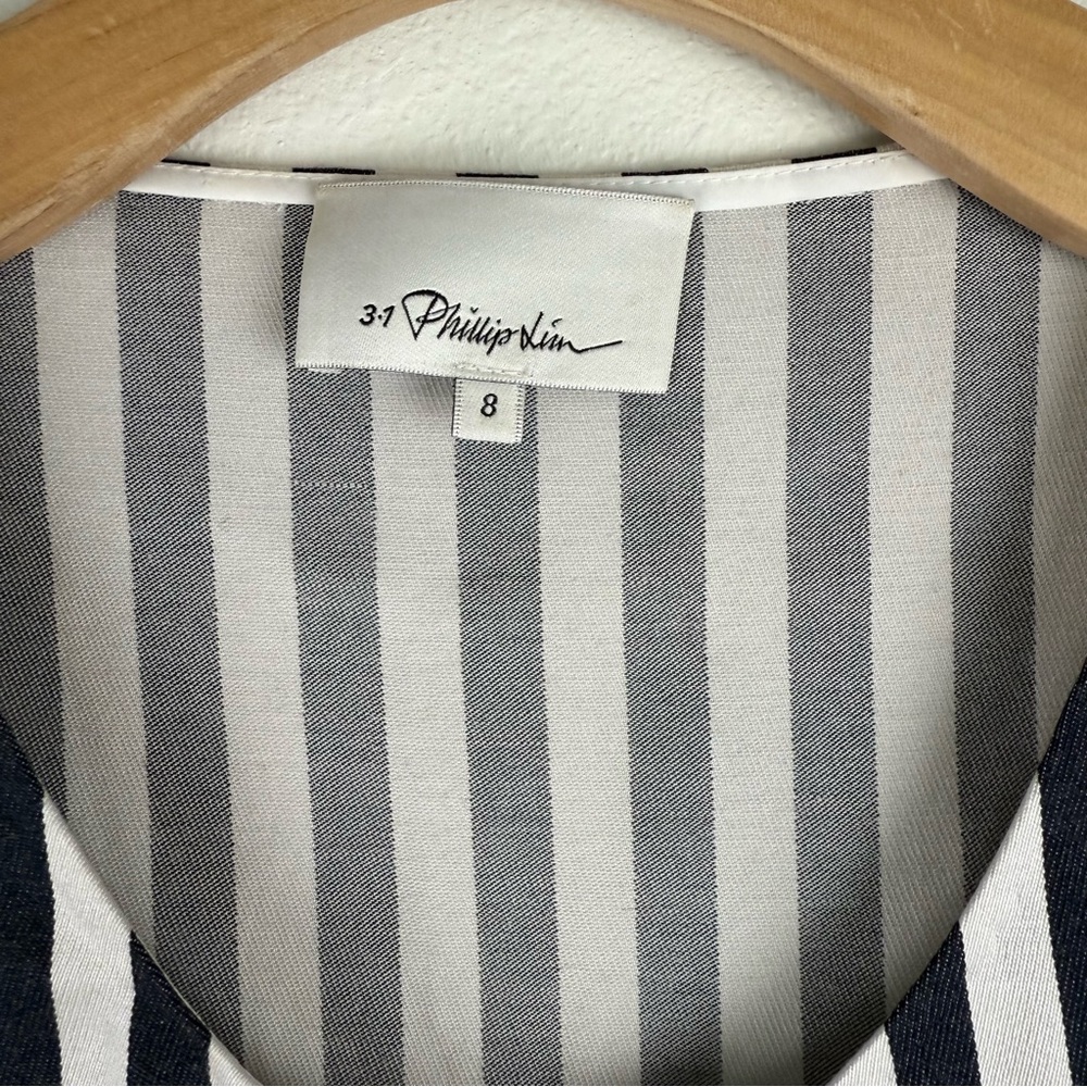 3.1 Phillip Lim Navy White Striped Shirt Dress Womens Size 8 Button Down - Picture 13 of 14
